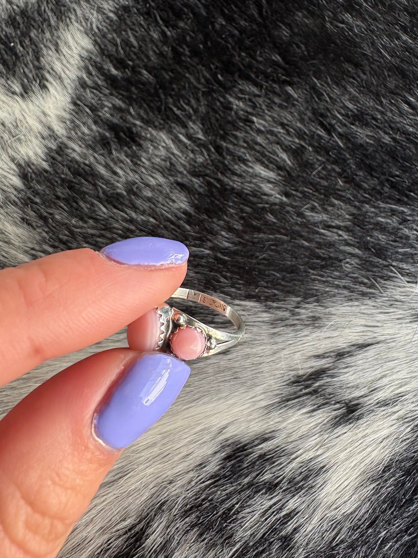 3 Stone Pink Conch Ring