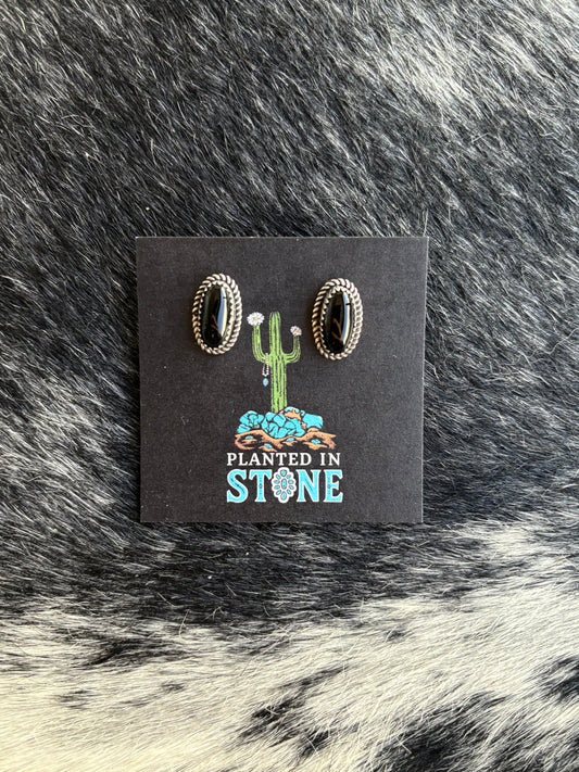 Black Onyx Oval Studs
