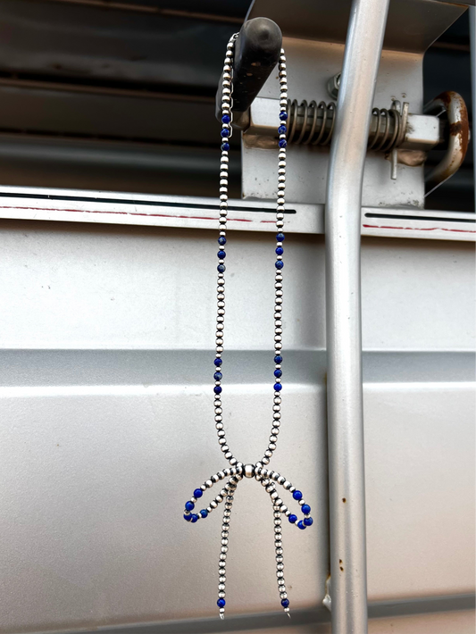 Must Have Lapis and Pearl Bow Necklace
