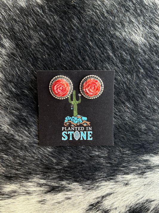 Red Spiny Rose Studs