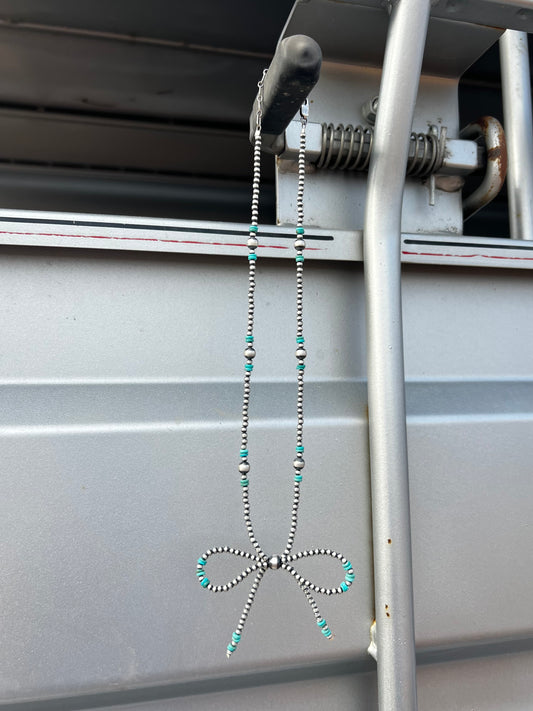 18” Navajo Pearl & Turquoise Bow Necklace
