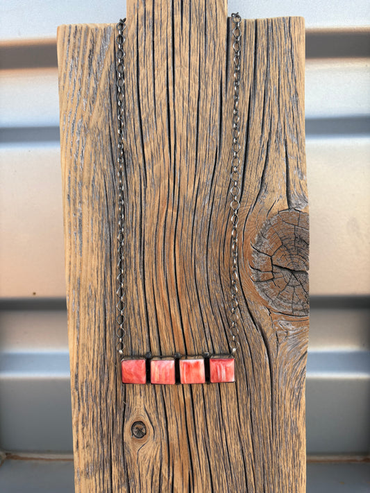 Red Spiny Bar Necklace