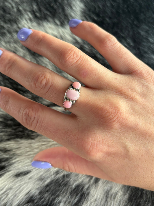 3 Stone Pink Conch Ring