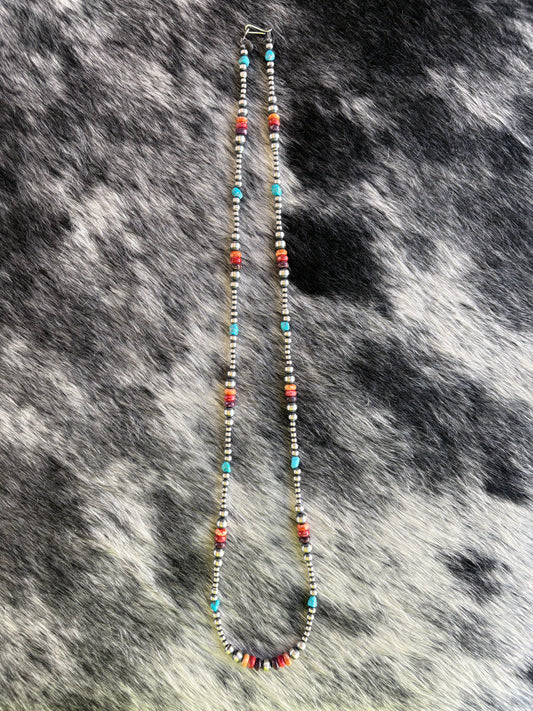 Graduated 3-6mm 28in Spiny and Turquoise Navajo Style Pearls