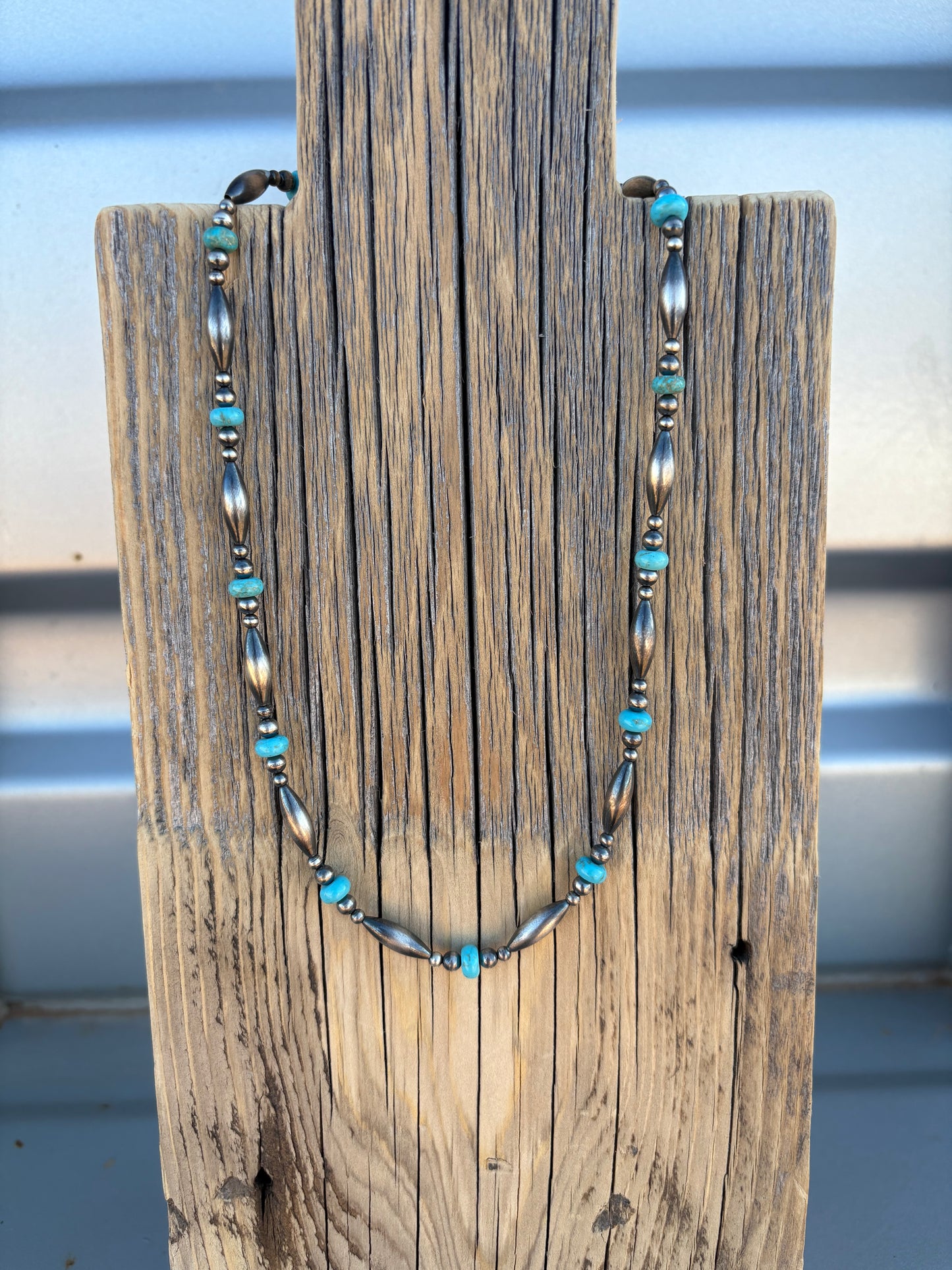 Sterling Silver Torpedo Bead and Turquoise Necklace
