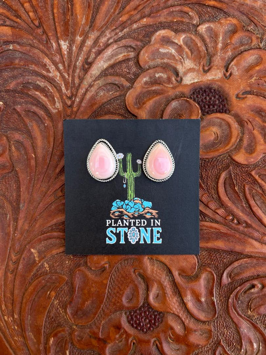 Pink Conch Teardrop Studs