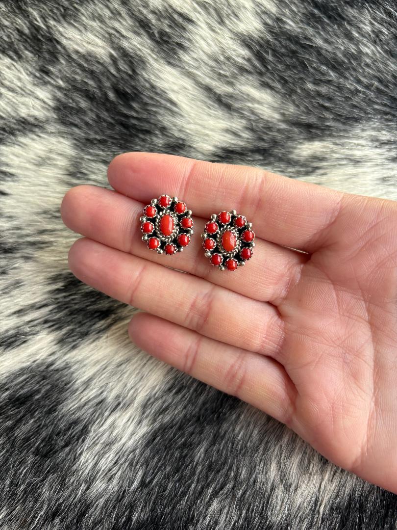 Red Coral Cluster Studs