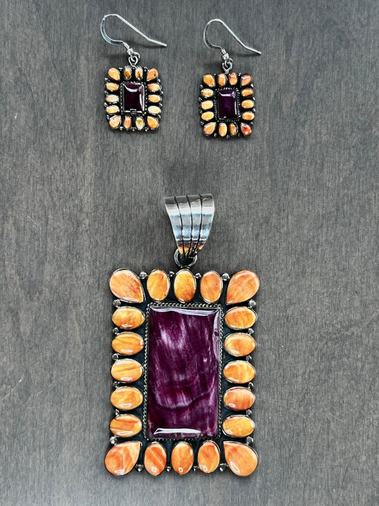 Orange and Purple Spiny Pendant Set