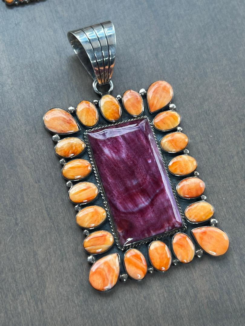 Orange and Purple Spiny Pendant Set